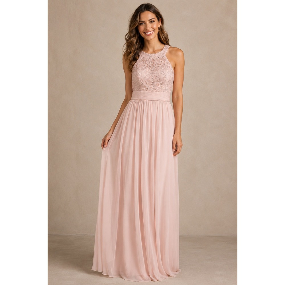 DB Studio Pink Lace Sequin Halter Maxi Formal Dress Size 8